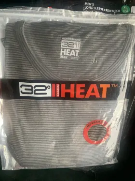 32 Degrees 097987436205 Heat Mens Xl Black Base Layer Thermal Long Sleeve Crew Neck New