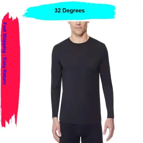 32 Degrees 097987599344 Heat Mens Long Sleeve Base Layer Quick Dry T- Shirt Black M