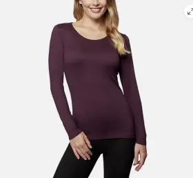 32 Degrees 097987712842 Womens Scoop Neck Heat Performance Base Layer H Burgundy L Nwt