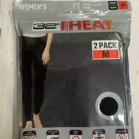 1307790 32 Degrees Heat Womens Black Pull On Skinny Base Layer Pant Size Medium 2 Pack