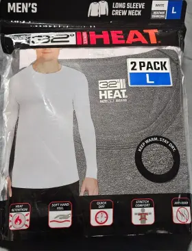 1307814 32 Degrees Mens Heat Long Sleeve Crew Neck Tee 2 Pack White/charcoal Large