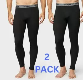 32 Degrees 192166211205 Mens Heat Thermal Pants M And Xl Black Stretch Base Layer 2 In Pack