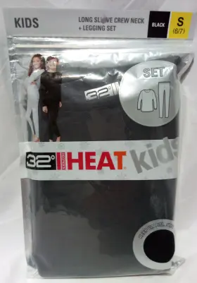 32 Degrees 192166347836 Heat Kids Long Sleeve Base Layer Legging Set - Small 6 7 Black