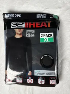 32 Degrees 192166474907 Heat Mens Long Sleeve Crew Neck Tee 2-pack Size Xl Black