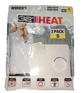 32 Degrees 192166731451 Heat Womens Long Sleeve Scoop Neck Base Layer White Grey 2-pk Small