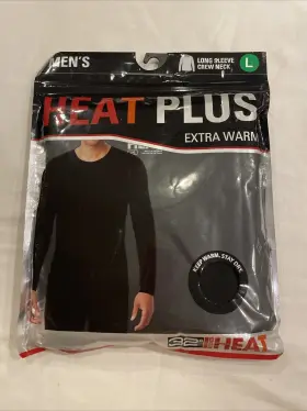 32 Degrees 192166804940 Men Heat Plus Extra Warm Long Sleeve Crew Large Thermal Black Top