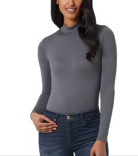 32 Degrees 195930009503 Womens Mock Neck Bodysuit Charcoal Xl