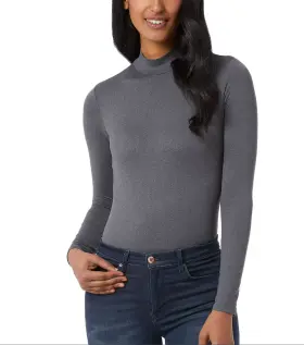 32 Degrees 195930009503 Womens Mock Neck Bodysuit Charcoal Xl