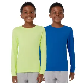 32 Degrees 195930140930 Boys 2 Pk Long Sleeve Crew Neck Air Mesh Shirt Blue/yellow S Nwt