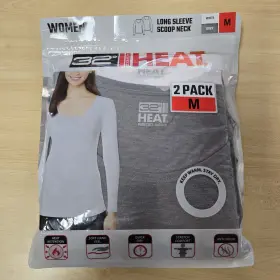 32 Degrees 195930186761 Heat Womens 2 Pack Medium Long Sleeve Baselayer Shirt - White Gray