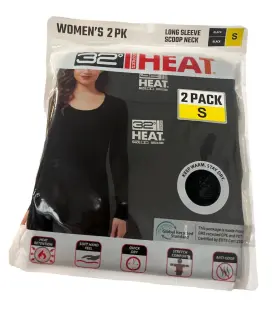 32 Degrees 195930186792 Heat Womens Top Long Sleeve Scoop Neck 2 Pack Thermal Small Black