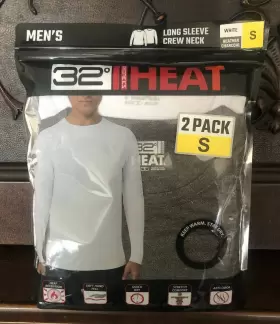 32 Degrees 195930187263 2 Pack Performance Moisture Wicking Crew Base Layer Small Gray White