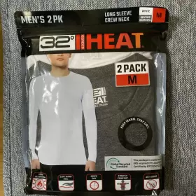 32 Degrees 195930187270 Heat Mens Long Sleeve Crew Neck Shirt 2 Pack White/heather Medium