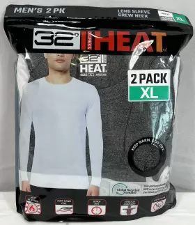 32 Degrees 195930187294 2-pack Heat Mens Long Sleeve Base Layer Tee White/gray Xl New