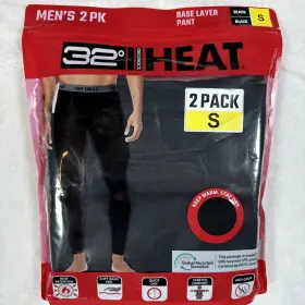 32 Degrees 195930187348 Mens Heat Stretch Quick-dry Base Layer Pant 2-pack Black Size S