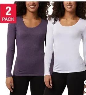 32 Degrees 195930447589 Womens Top Long Sleeve Scoop Neck 2 Pack Thermal Baselayer Tee Xl