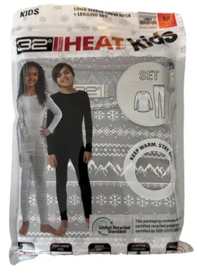 32 Degrees 195930577170 Heat Base Layer Set Legging And Long Sleeve Grey Mountain Kids Md 8-10