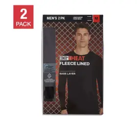 32 Degrees 195930722211 Heat Mens Fleece Lined Base Layer Top 2-pack Black Size-m