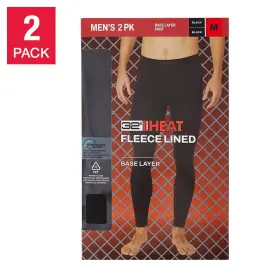 32 Degrees 195930722266 Heat Mens Fleece Lined Base Layer Pant 2 Pack Black Size-m