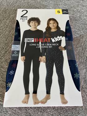 32 Degrees 198384087363 Heat Kids Long Sleeve Crew Neck Legging Set Navy Snowflake- S