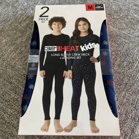 32 Degrees 198384087370 Heat Kids Long Sleeve Crew Neck Legging Set Navy Snowflake- Medium