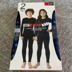 32 Degrees 198384087370 Heat Kids Long Sleeve Crew Neck Legging Set Navy Snowflake- Medium