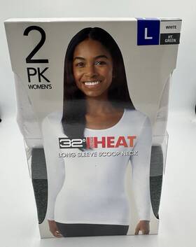 32 Degrees 198384088445 Womens Long Sleeve Heat Scoop Neck 2 Pack Thermal Baselayer Tee Large