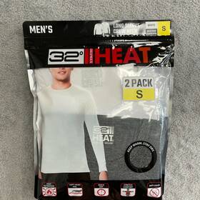 32 Degrees 3c22650a-65a New 2 Pack Mens S Long Sleeve Crew Neck Thermal Shirt White/ Gray