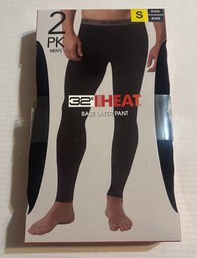 32 Degrees A0650 Heat Mens Base Layer Pants 2-pack Small Black/black