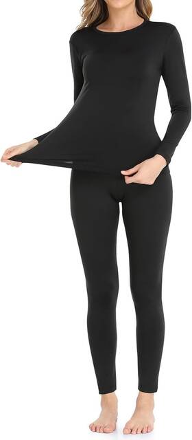 9m Clothing Company Ts75-bk-l Womens Ultra-soft Fleece Lined Thermal Base Layer Top And Bottom Underwear