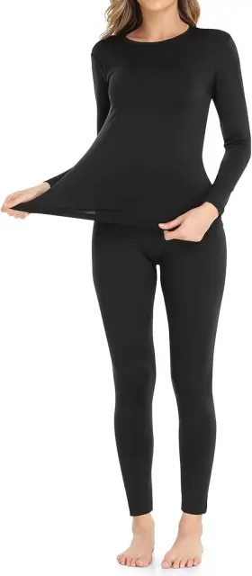Ts75-bk-l 9m Clothing Company Womens Ultra-soft Fleece Lined Thermal Base Layer Top And Bottom Underwear