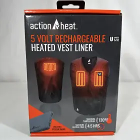 Action Heat 810058850614 New 5 Volt Rechargeable Heated Vest Liner With Power Bank Unisex S/m