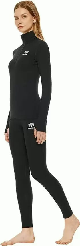 Adept Wool 882111751251 Womens Merino Base Layer John Set Half Zip Top And Bottom Thermal Underwear