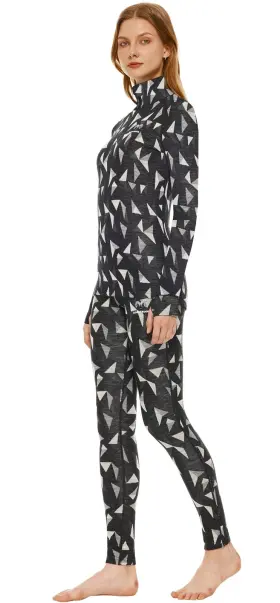 Adeptwool 765142456725 Womens Merino Wool Base Layer John Set Half Zip Top And Bottom Thermal Under