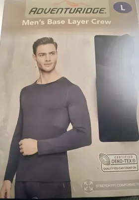 Adventuridge 061459649321 Mens Large Base Layer Crew Shirt Long Sleeve Navy Blue Quick Dry Moisture