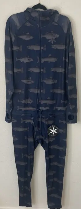 004-mgf-xl Airblaster Ab23wnj3 Hooded Ninja Suit Navy Blue Womens Bodysuit Magenta Fish X-large