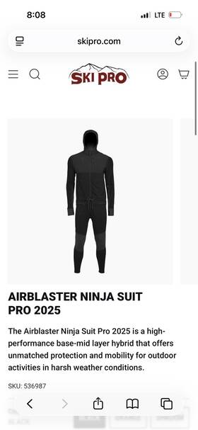 Airblaster Ab25mnjs 1022-blk-xl Ninja Suit Pro Mens Bodysuit Black X-large