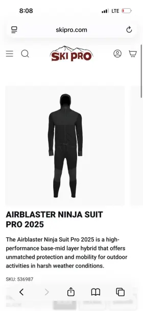 1022-blk-xl Airblaster Ab25mnjs Ninja Suit Pro Mens Bodysuit Black X-large