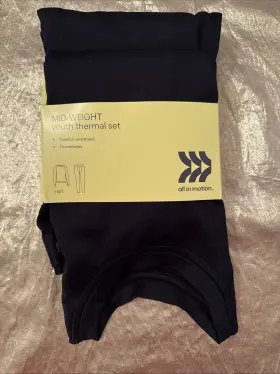 All In Motion 198101587657 Nwt Mid-weight Youth Thermal 2 Piece Set Black Size Large 10-12