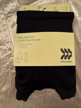 All In Motion 198101587671 Nwt Mid-weight Youth Thermal 2 Piece Set Black Size Small 6-7