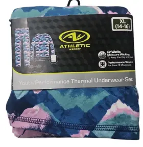 Athletic Works 197117534709 Youth Performance Thermal Underwear Set Xl 14-16 Blue And Pink