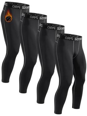 Attiqozi Att8013 4 Pack Mens Thermal Compression Pants Fleece-lined Moisture-wicking Athle