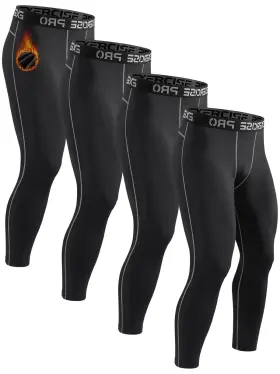 Att8013 Attiqozi 4 Pack Mens Thermal Compression Pants Fleece-lined Moisture-wicking Athle