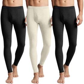 August Alley Alley-rw37 3 Pack Mens Waffle Thermal Bottom Long Underwear Johns Soft Base Layer Black