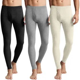 Alley-rw53 August Alley 3 Pack Mens Waffle Thermal Bottom Long Underwear Johns Soft Base Layer Black