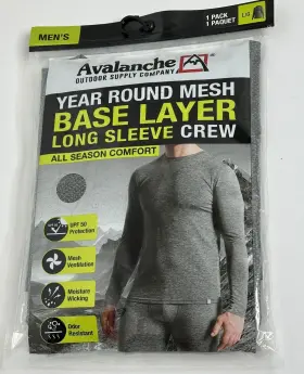 Avalanche 849575222697 Men S Year Round Mesh Base Layer Long Sleeve Crew Color Gray Size L