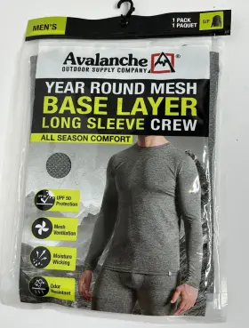 Avalanche 849575222710 Men S Year Round Mesh Base Layer Long Sleeve Crew Color Gray Size