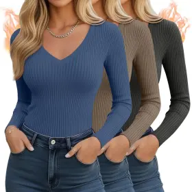 Gim-baggyfly-0890 Baggyfly 3 Pack Womens Ribbed Long Sleeve V Neck Tops Thermal Undershirt Fall Winter