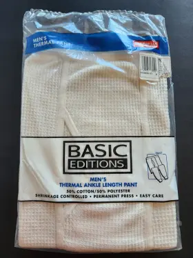 Basic Editions 043935135522 Edition Men Thermal Base Layer Pant Medium Ankle Length 34-36 White