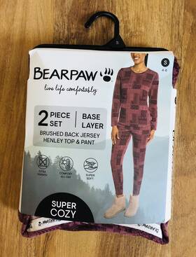 Bearpaw 191153899921 Nwt Women Base Layer Super Cozy 2 Piece Set Color Crushed Berry Sz Small